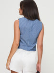 back view of model wearing Princess Polly Veridian Vest Blue Stripe Sleeveless V-Neck 