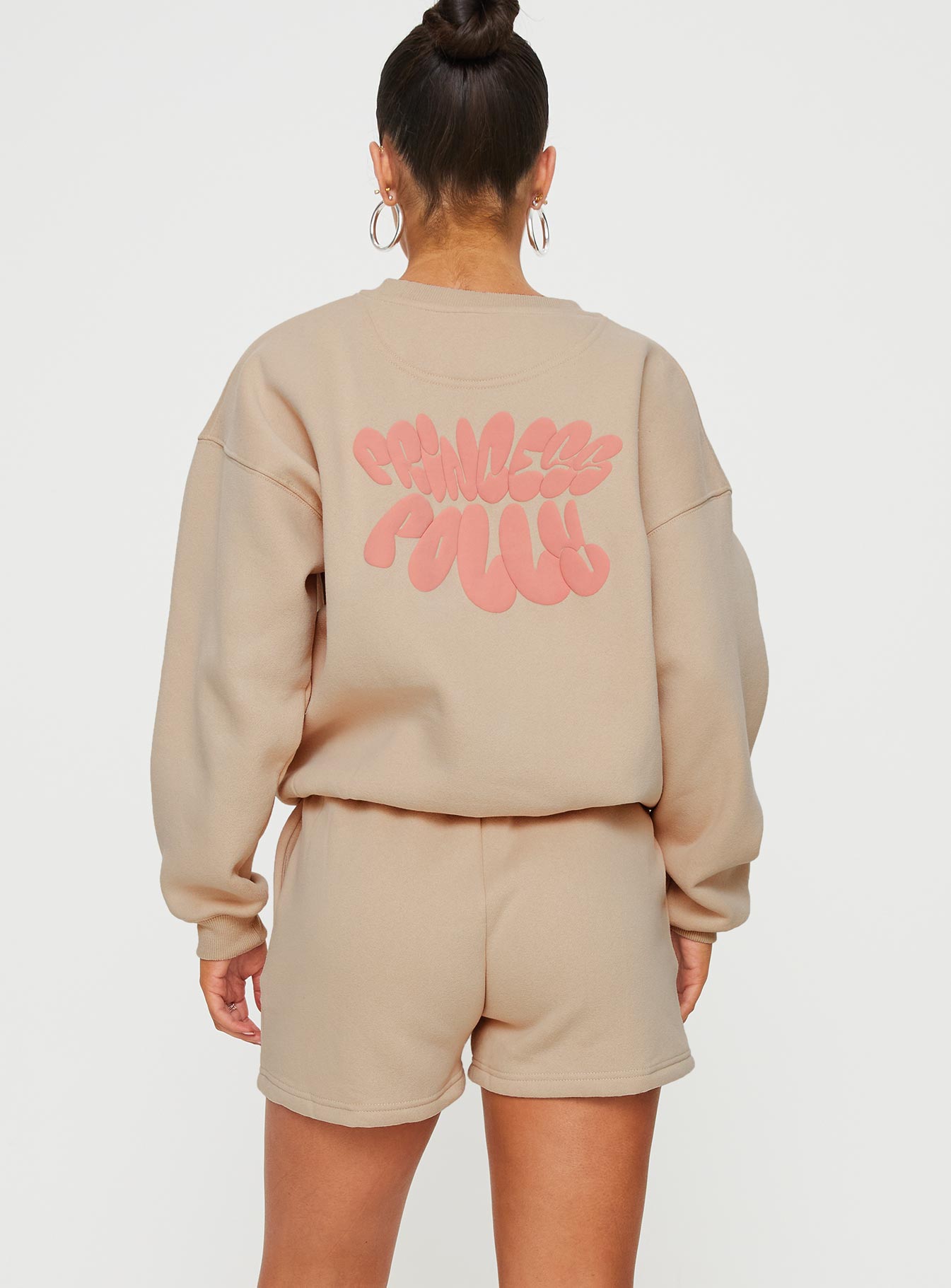 Princess Polly Crew Neck Sweatshirt Bubble Text Sand/ Pink Princess Polly  long 