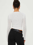 back view of model wearing Princess Polly Sandrine Twist Long Sleeve Top White Full Sleeves Scoop Neck 