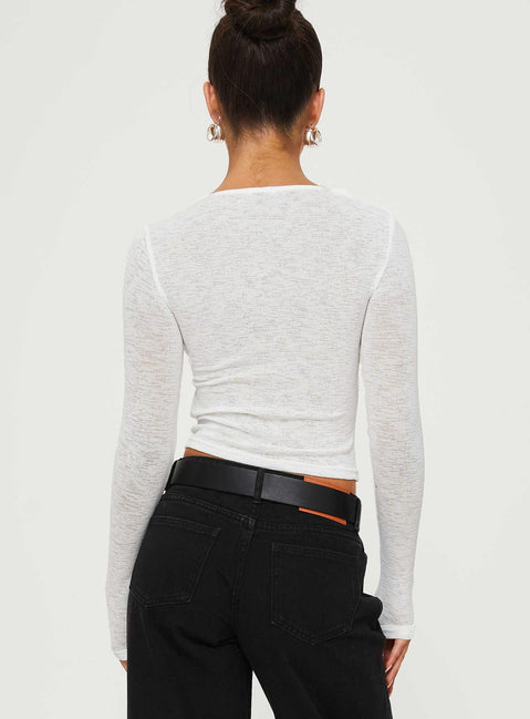 back view of model wearing Princess Polly Sandrine Twist Long Sleeve Top White Full Sleeves Scoop Neck 