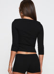 So American Rib 3/4 Sleeve Top Black