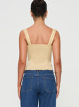 back view of model wearing Princess Polly Chalamet Top Champagne Sleeveless Square Neck 