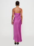 back view of model wearing Princess Polly Maguire Maxi Dress Purple Plunger 