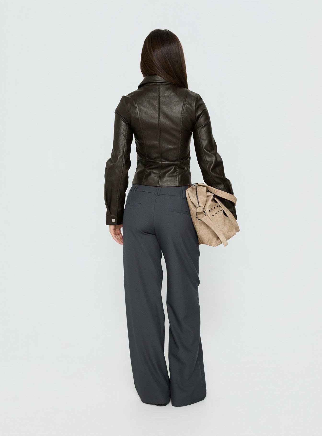 Showcasing Two Lovers Low Rise Pants Slate in womens-regular-pants with belt detail back view of model wearing Princess Polly