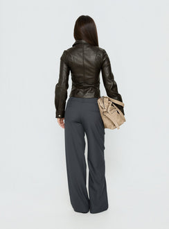 Showcasing Two Lovers Low Rise Pants Slate in womens-regular-pants with belt detail back view of model wearing Princess Polly