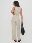 back view of model wearing Princess Polly Sofi Pants Beige High Waisted Pants 