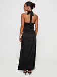 back view of model wearing Princess Polly Fortress Maxi Dress Black Plunger 