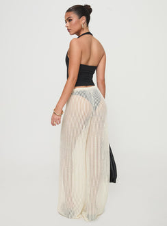 back view of model wearing Princess Polly Darcie Knit Pants Beige High Waisted Pants 