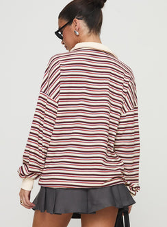 back view of model wearing Princess Polly Rierie Rugby Jersey Porcelain Multi Long 