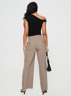 back view of model wearing Princess Polly Jeller Pinstripe Pants Beige Pinstripe High Waisted Pants 