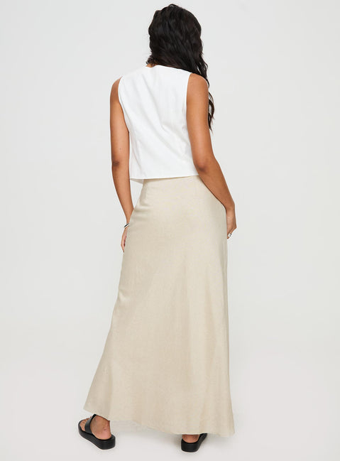 back view of model wearing Princess Polly All In Maxi Skirt Beige Maxi 