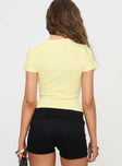 back view of model wearing Princess Polly Baseline Rib Tee Yellow Short Sleeves Crew Neck 