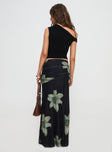 back view of model wearing Princess Polly Cooperi Maxi Skirt Black Floral Maxi 