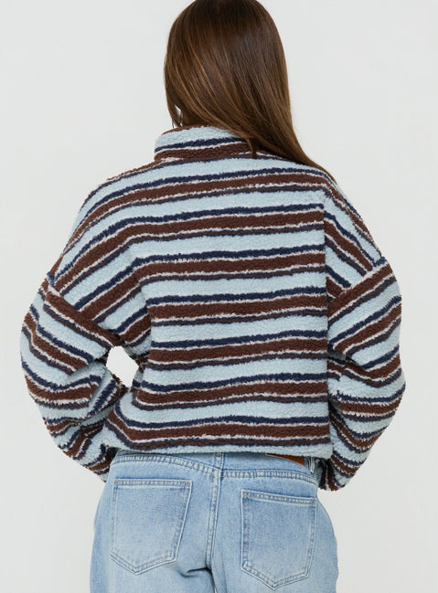 Quinee Polar Fleece Jumper Brown / Blue Multi