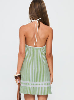 River Rose Anglais Swing Mini Dress Green Stripe