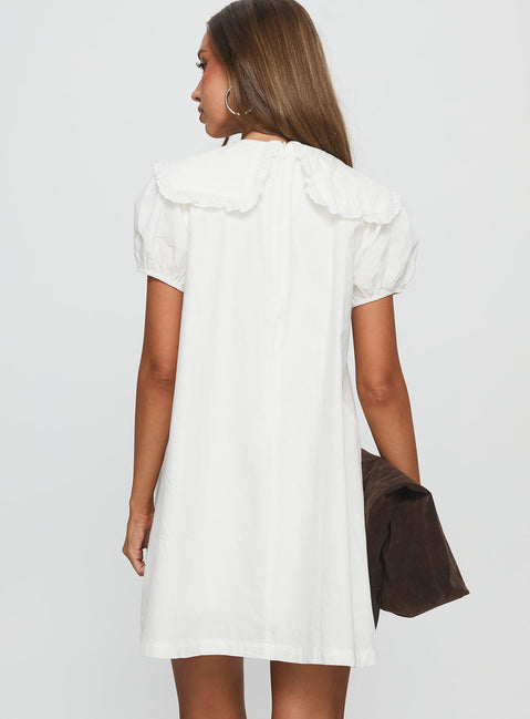 Roseprick Puff Sleeve Babydoll Dress White