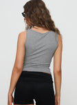 back view of model wearing Princess Polly Bowery Top Grey Sleeveless Crew Neck 