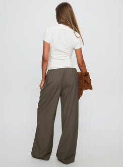 back view of model wearing Princess Polly Ketrina Tie Waist Pants Brown Plaid High Waisted Pants 