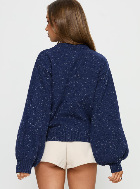 back view of model wearing Princess Polly Dorah Boxy Cardigan Navy Blue 