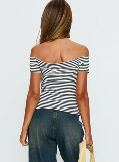 Kiela Off Shoulder Hardware Detail Top Grey / White Stripe