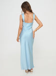 back view of model wearing Princess Polly Radioactive Bias Cut Maxi Dress Ice Blue Square Neck 