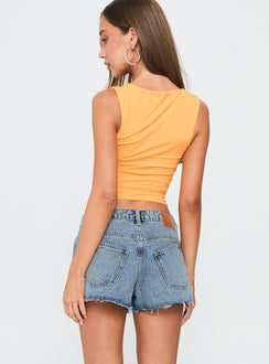Tilted Denim Mini Short Mid Wash