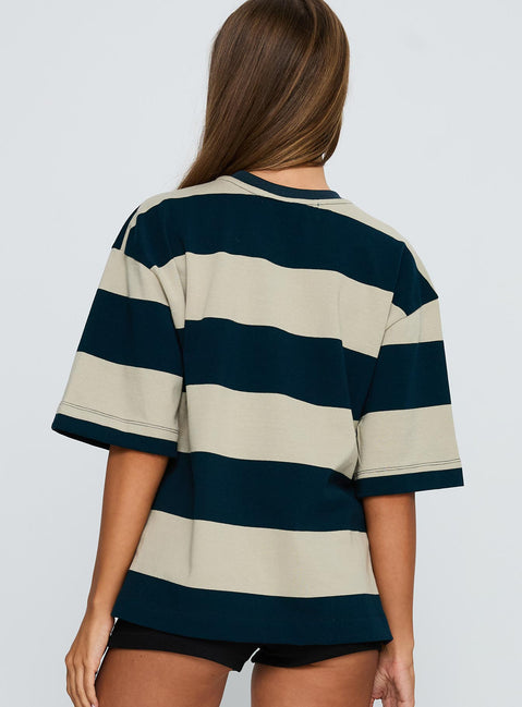 back view of model wearing Princess Polly Emerging Tee Midnight Half Sleeves Crew Neck 