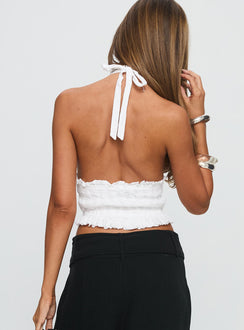 Essences Shirred Peplum Top White