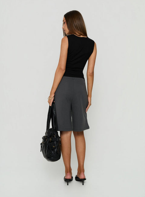 Charlea Fleece Tailored Longling Short Charcoal