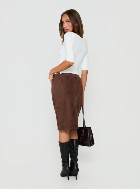Shades Of Love Faux Suede Midi Skirt Chocolate
