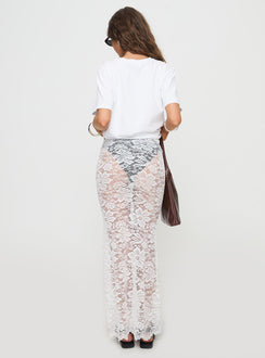 back view of model wearing Princess Polly Lombardio Lace Maxi Skirt White Maxi 