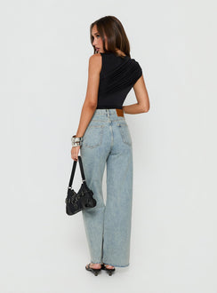 Fawcett High Rise Straight Leg Jeans hellblaue Waschung