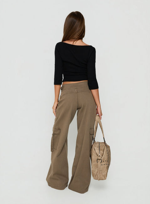 Kellenna Cargohose mit geradem Bein, niedrigem Bund, Taupe