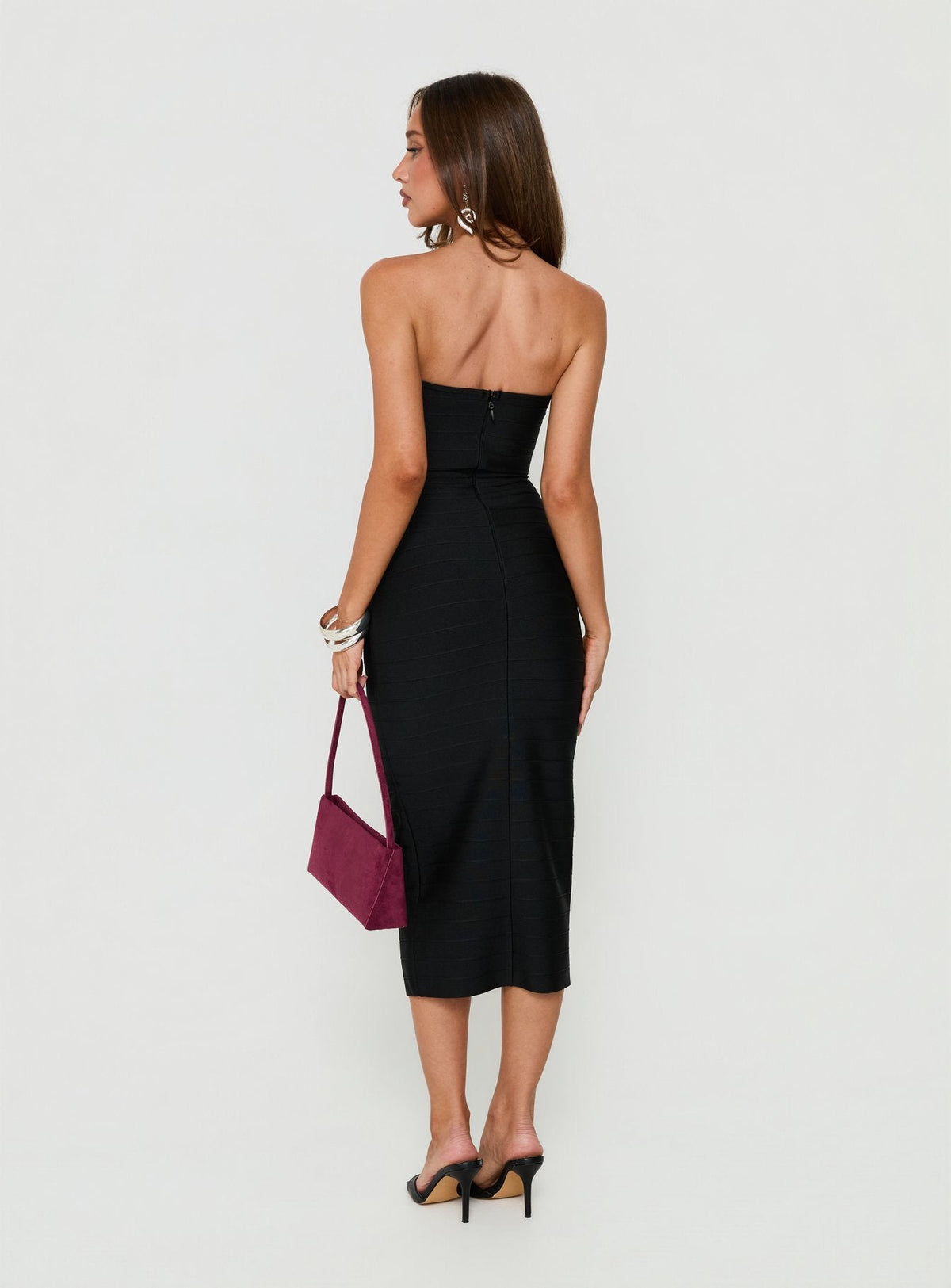 Eastonn Trägerloses Wickelkleid Midi Schwarz