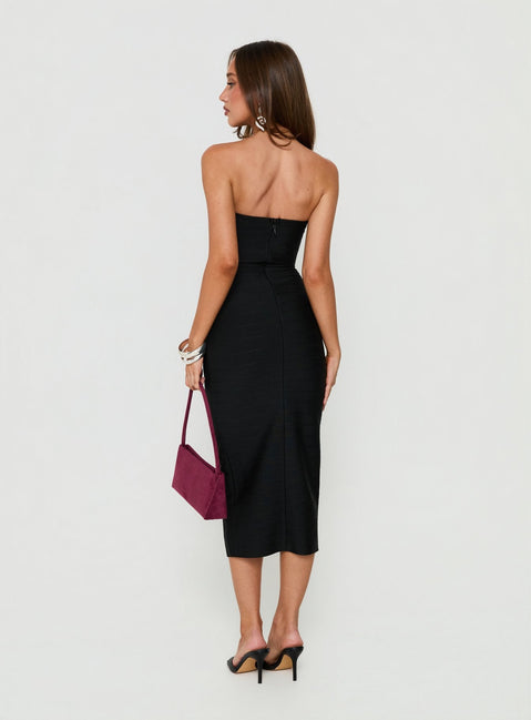 Eastonn Trägerloses Wickelkleid Midi Schwarz
