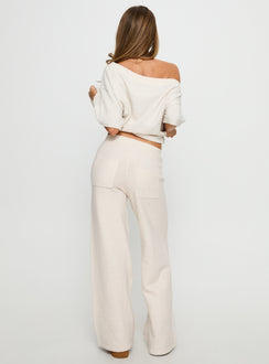 back view of model wearing Princess Polly Bekki Wide Leg Knit Pant Oat High Rise Pants 