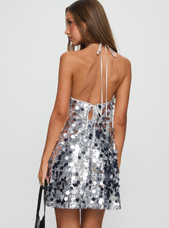 Fluorescents Halter Mini Dress Silver