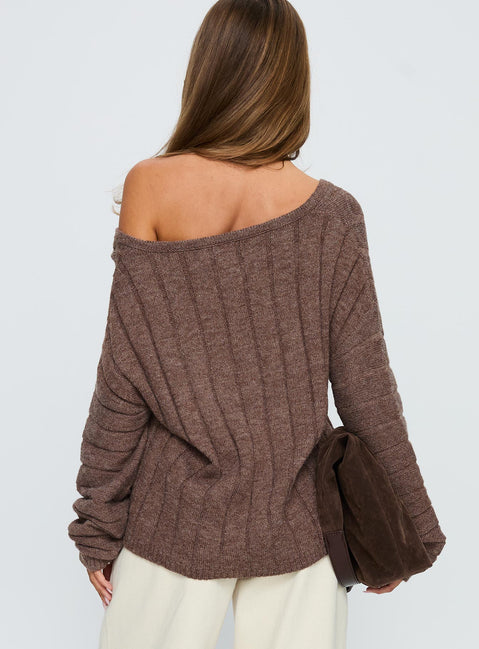 back view of model wearing Princess Polly Main Thing Knit Sweater Mocha 