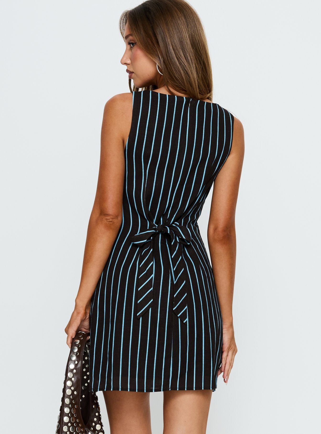 Alfalfa Shift Mini Dress Brown / Blue Stripe