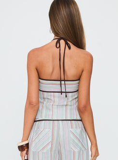 Taylar Tie Bust Top Green Stripe