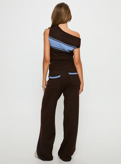 back view of model wearing Princess Polly Bekki Wide Leg Knit Pant Brown High Rise Pants 