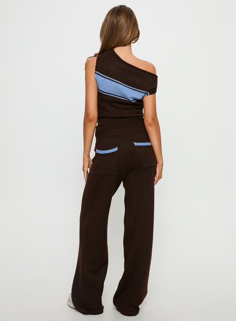 back view of model wearing Princess Polly Bekki Wide Leg Knit Pant Brown High Rise Pants 