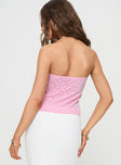 back view of model wearing Princess Polly Squeaky Strapless Top Pink Sleeveless Sweetheart 