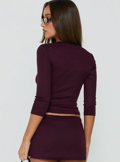 Sofelia Pointelle V Neck Top Plum