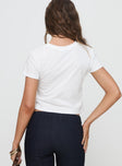 back view of model wearing Princess Polly Three's A Charm Top White Short Sleeves Crew Neck 