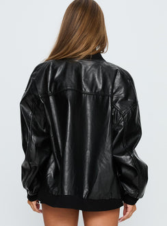 Believe It Faux Leather Bomber Jacket Black