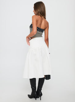 back view of model wearing Princess Polly Jonsie Tiered Frill Midi Skirt White Midi Skirts 