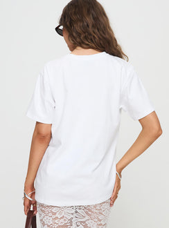 back view of model wearing Princess Polly Riomaggiore Oversized Tee White Half Sleeves Crew Neck 