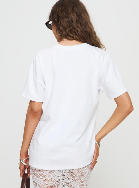 back view of model wearing Princess Polly Riomaggiore Oversized Tee White Half Sleeves Crew Neck 