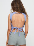 back view of model wearing Princess Polly Lilitina Top Blue Sleeveless High Neck 